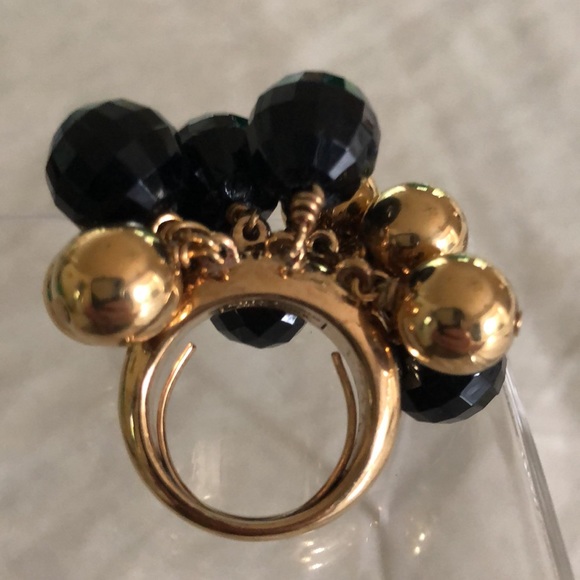 Kate Spade ♠️ Onyx and Gold Cluster Bauble Ring, Size 6 - Picture 2 of 12